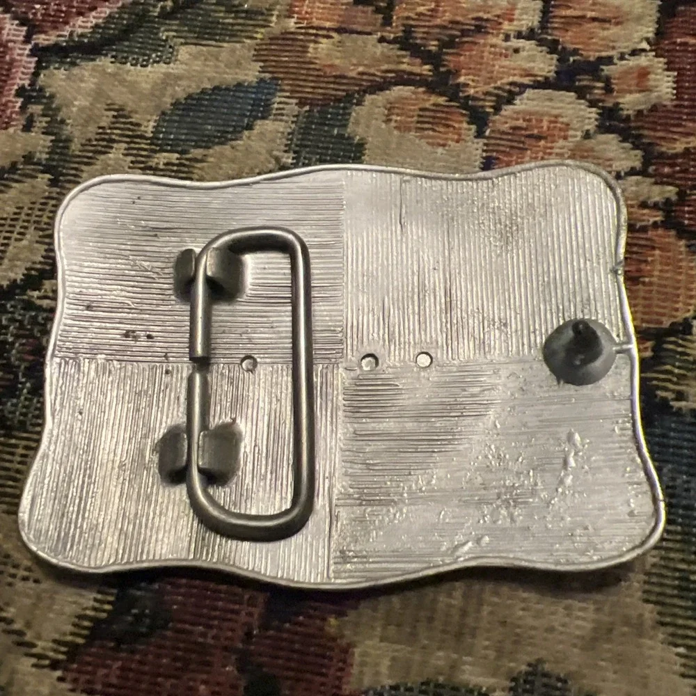 Western Dual Floral Engraved  Silver Tone Rope Border Rectangle Belt Buckle